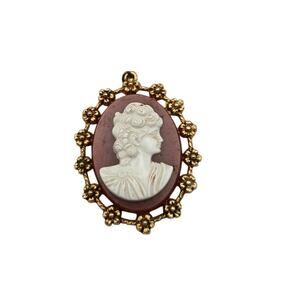 Floral Frame Cameo Vintage Gold-Tone Pendant